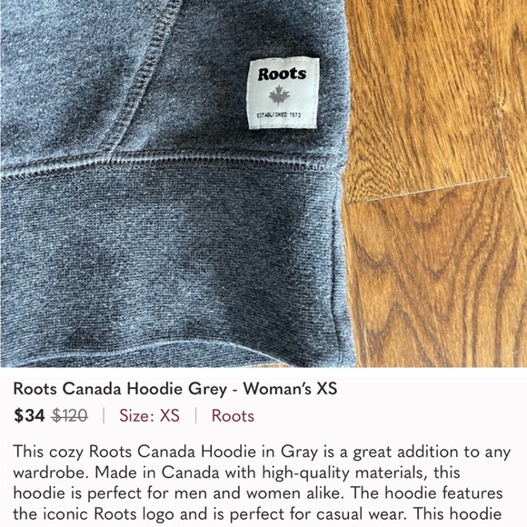 Roots Canada Hoodie Grey - Women’s M - Picture 3 of 5